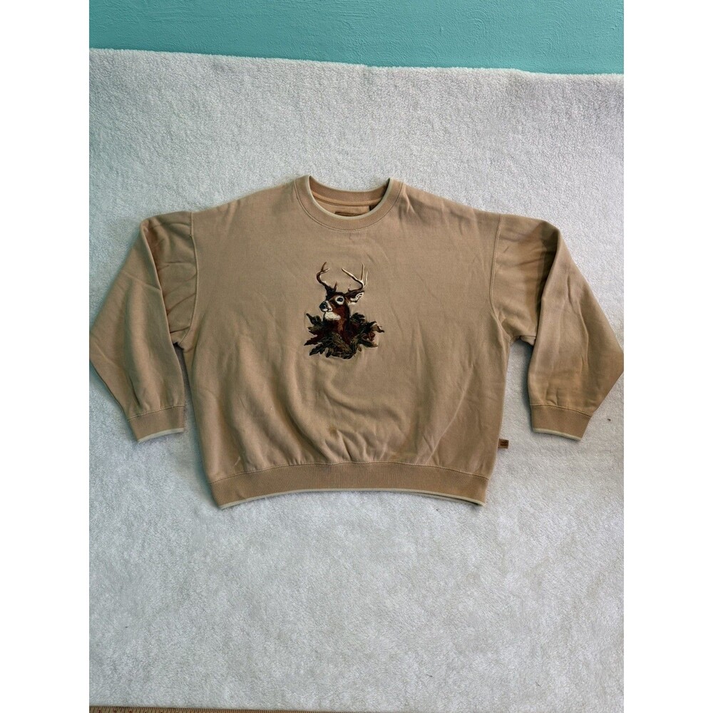 Outdoor Life Brown Fleece Embroidered Deer Crew Neck Sweatshirt Men's XL STAINS